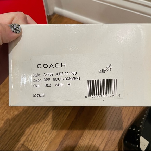 Coach Jude Patent Leather Black Parchment Studded Tassel Kitten Heels Women 10 - Picture 10 of 11